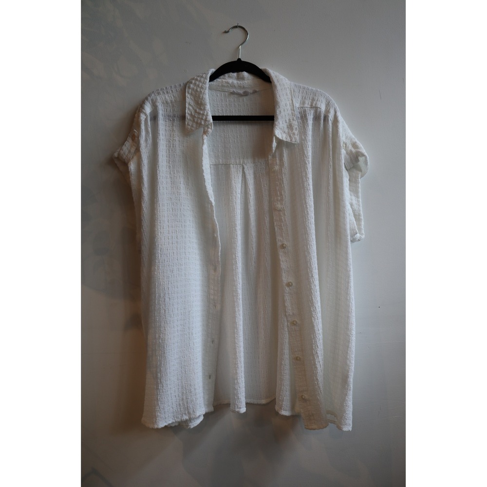 Jane + Delancey White Textured Gauze Button Down Shirt 1X Short Sleeve Blouse
